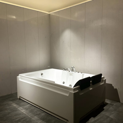 Baignoire à jets de 73 po x 48 po pour 2 personnes, hydromassage, certification UL, drain à gauche, acrylique, 8 jets d'eau, imperméable, douche à main escamotable, blanc brillant, baignoire rectangulaire avec