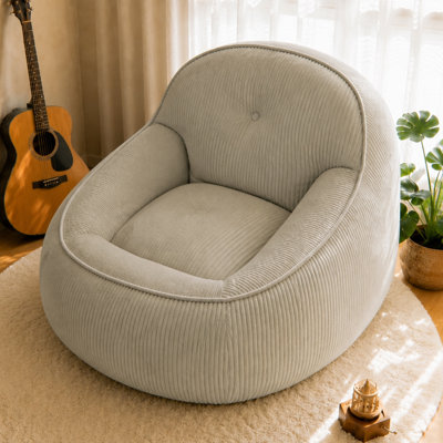 Fauteuil à billes en velours côtelé pour adultes, chaise longue rembourrée de mousse sans assemblage avec support ergonomique - Canapé de plancher confortable pour le salon, le coin lecture, les jeux vidéo et le cinéma