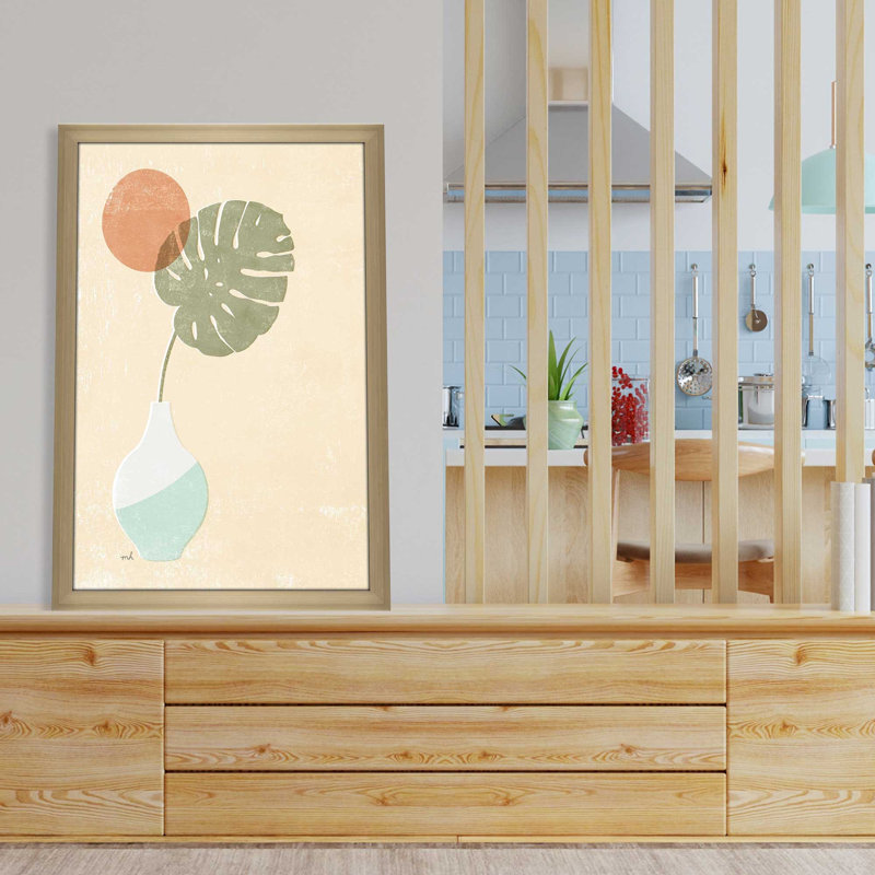 Sun Palm I Mint - Peinture, L 27,5 po x H 39,5 po, Encadrement brun