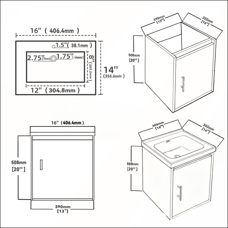Meuble-lavabo flottant 16 po avec lavabo en céramique, porte à fermeture en douceur et contreplaqué durable blanc, Blanc, 16"