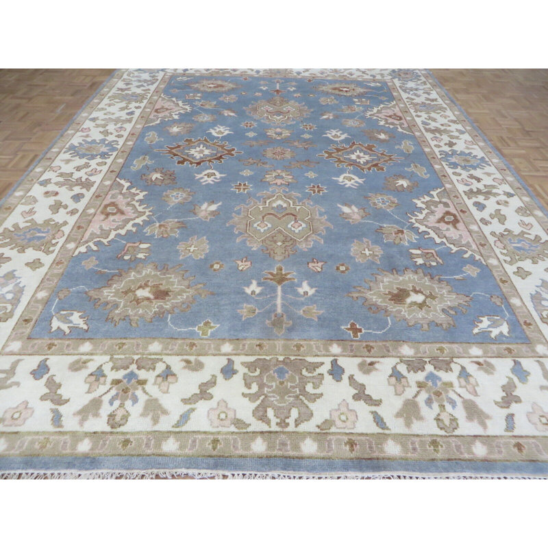 Tapis bleu clair unique de 8 pi 11 po x 11 pi 10 po