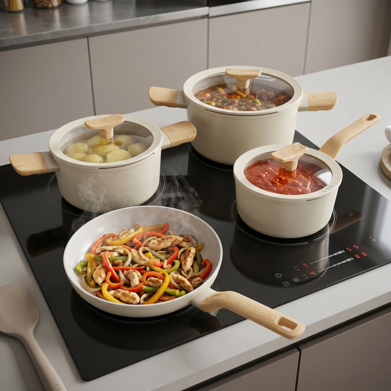 BergHOFF Leo Balance 7pc Ceramic Nonstick Cookware Set, Cream