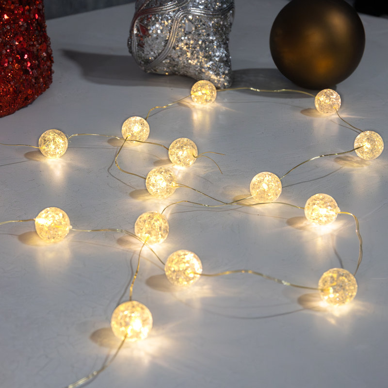 Battery Operated Mini String Light With Crackle Globes - 2 Count, Gold