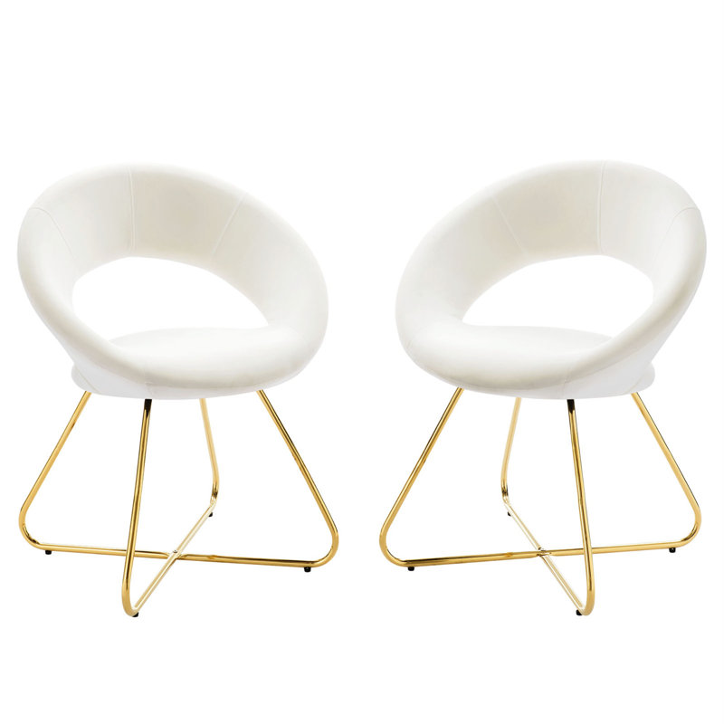 Modway Nouvelle Upholstered Fabric Dining Chair Set of 2, White, Gold
