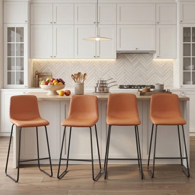 Ensemble de 4 tabourets de bar de hauteur comptoir, tabourets de bar modernes en cuir PU avec dossier, chaises de cuisine rembourrées avec structure en métal, chaises de bar de style milieu du siècle pour la cuisine et la salle à manger