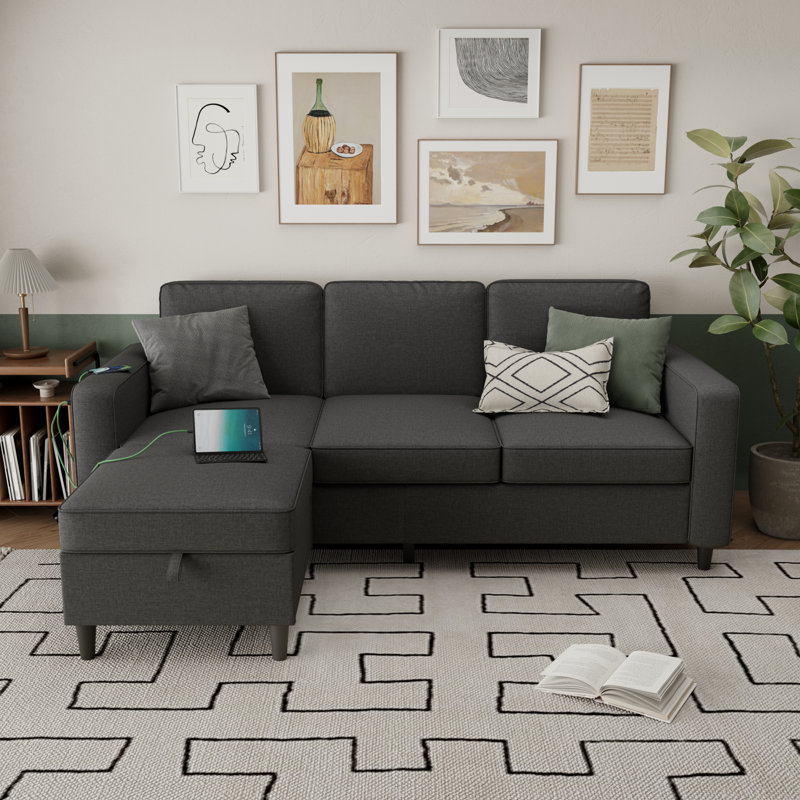 78" Upholstered Sofa With USB Charging Ports, Gray