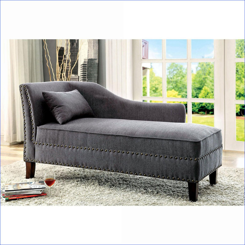 Chaise d'appoint en tissu moelleux gris ardoise avec garniture cloutée, avec coussin, pour adultes, meubles de salon, Gris