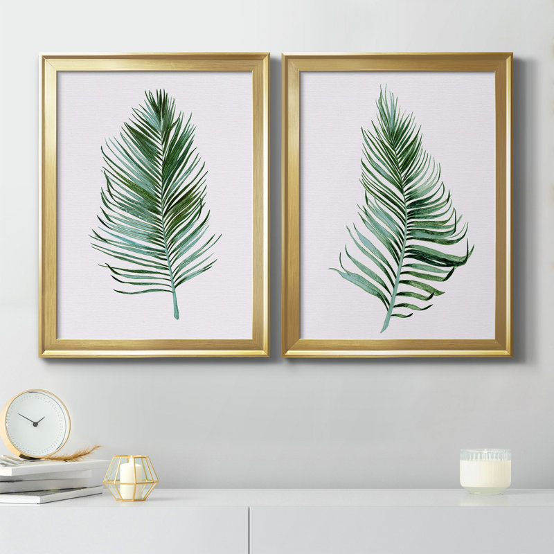 Sage Frond I - ensemble de 2 reproductions d'art sur toile encadrées, H 18,5 po x l 49 po x P 1,5 po, Or