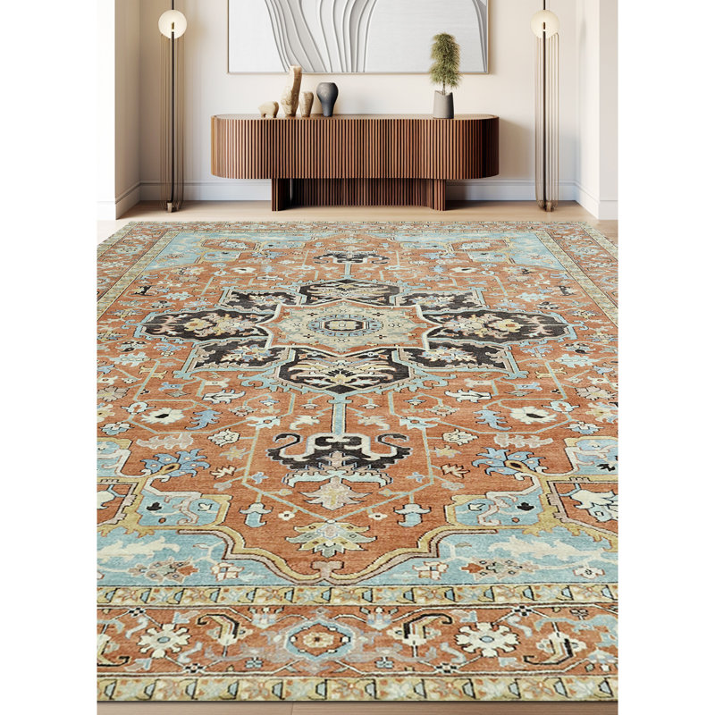 Hand Knotted Wool Area Rug in Rust, Rectangle 5' x 8'