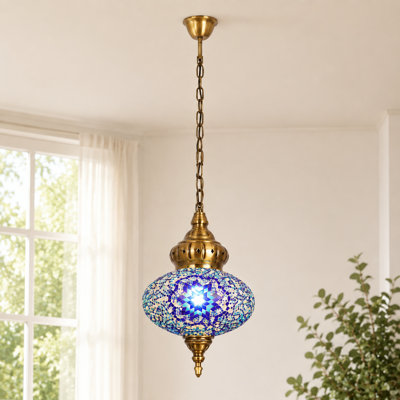 Suspension en verre mosaïque bleu pâle avec chaîne réglable
