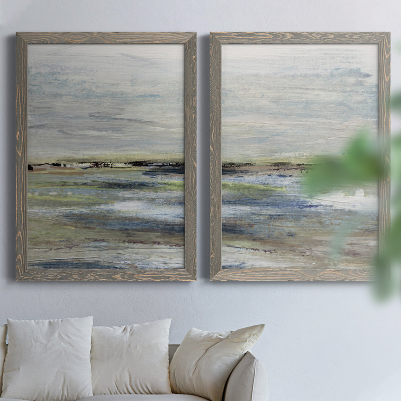 Wetlands I - ensemble de 2 peintures sur toile encadrées, H 31,5 po x l 47 po x P 1,5 po, Encadré gris