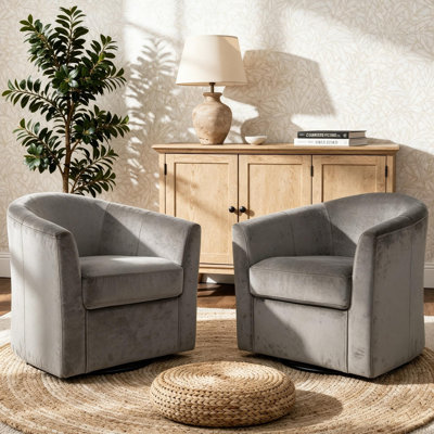 Upholstered Velvet Swivel Barrel Accent Chair with Curved Back (Set of 2)