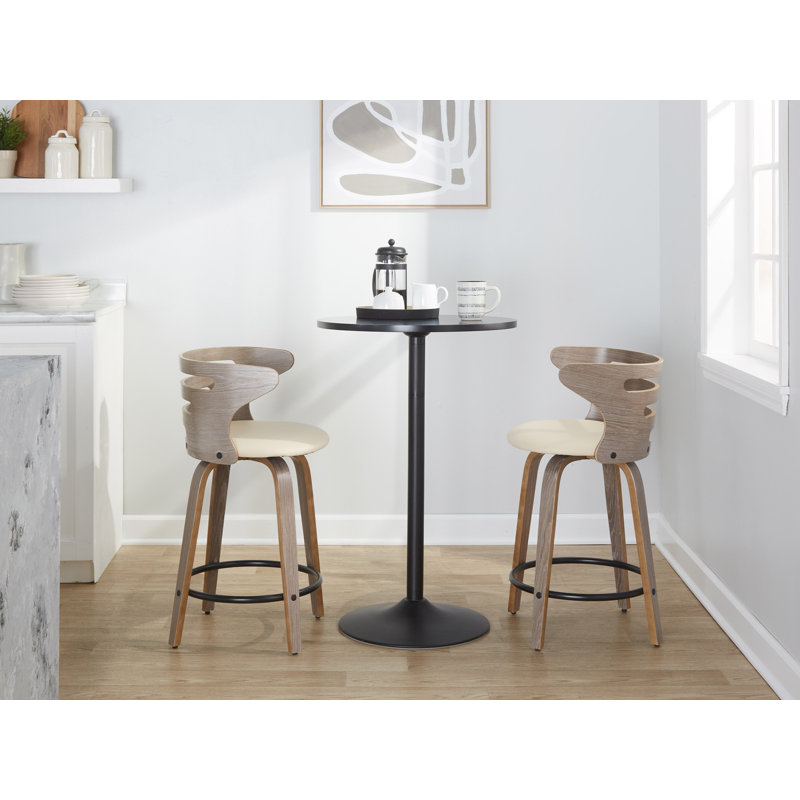 Cream and Light Gray Swivel Wood Counter Stool Set