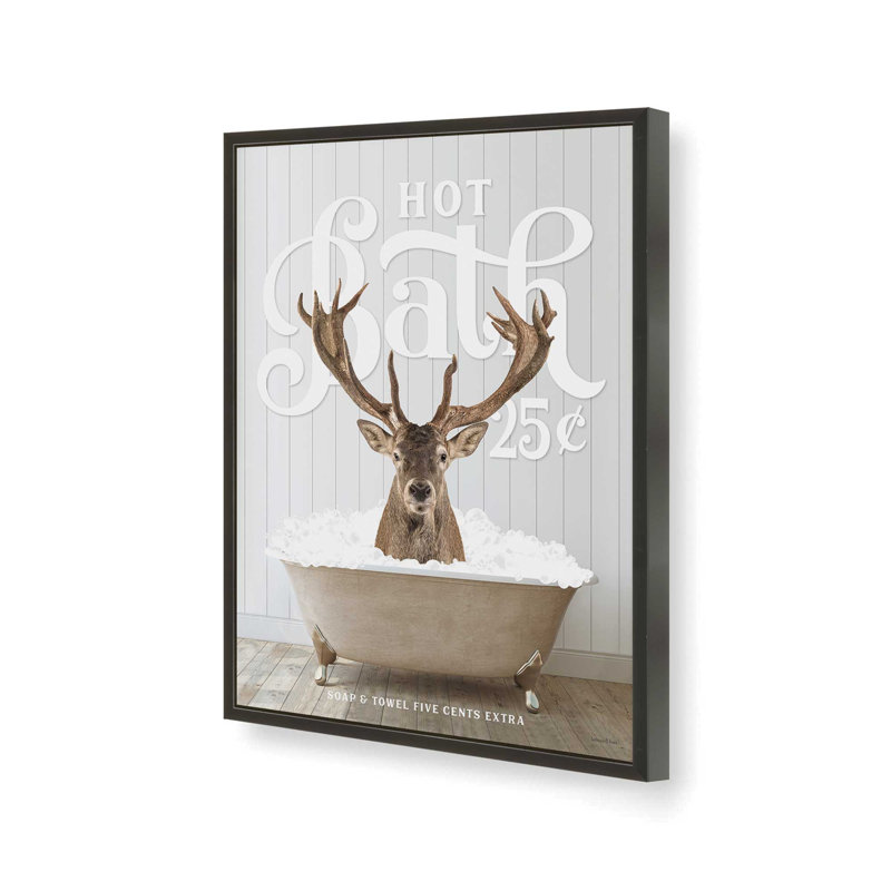 «Deer Hot Bath» par lettrage et doublure, L 24 po x H 32 po, Noir, Impression encadrée