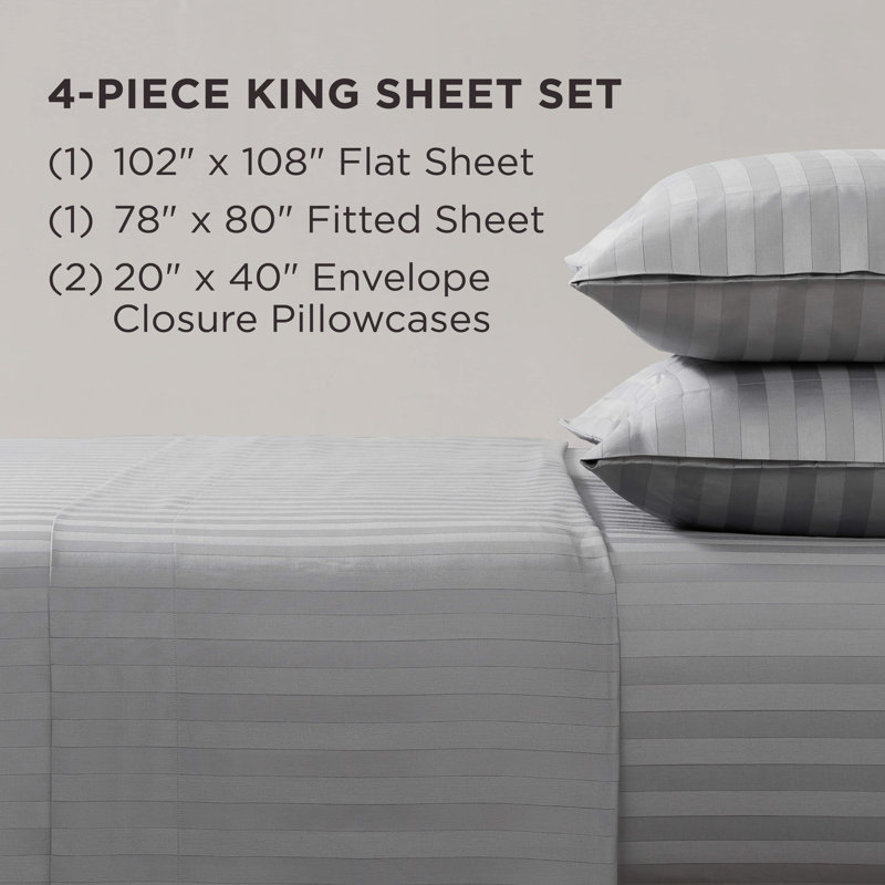 The Sheet Lab Regal Dreams Sheet Sets, King Sheet Set with 2 Pillowcases, Gray