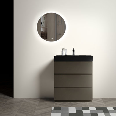 Lavabo de salle de bain contemporain contemporain - Gris, meuble-lavabo moderne avec grande capacité de rangement 30 "
