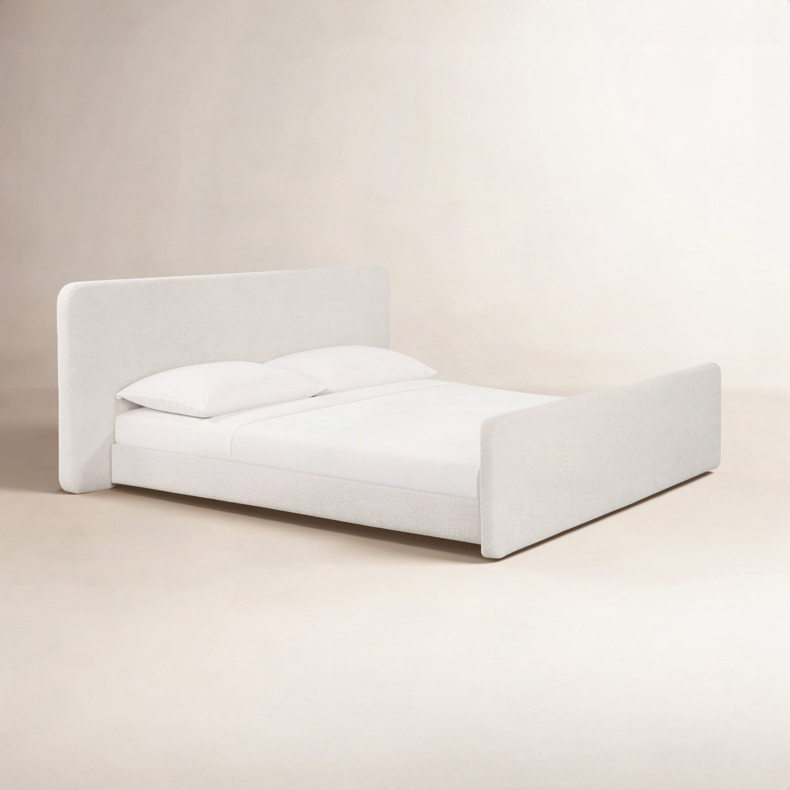 Boucle Upholstered Bed, Queen, Ivory Boucle
