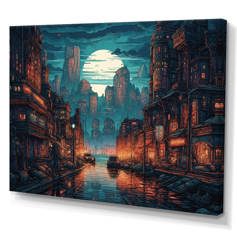 «Blue and Orange Metropolis Deco I», reproduction d'art sur toile, H 24 po x l 32 po x P 1 po, Toile tendue
