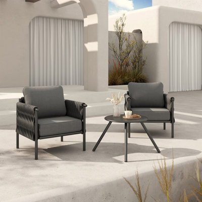 Luebertha 2-Person Hand-Woven Rope Outdoor Seating Group With Coffee Table And Cushions