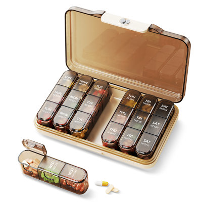 7-Day Pill Organizer 3 Times a Day – Detachable Travel Pill Box with Moisture-Proof Seals, Easy-Open Lids, BPA-Free, Black