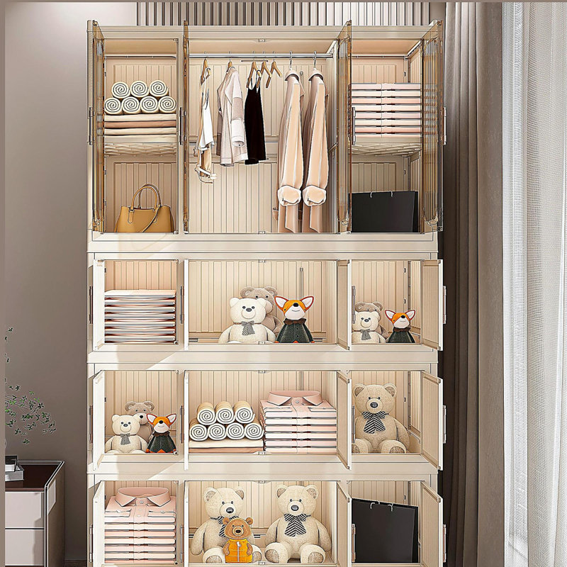 Organisateur de garde-robe portable pour vêtements, 17 portes magnétiques, 17 cubes et 1 tringle, armoire de rangement pour garde-robe