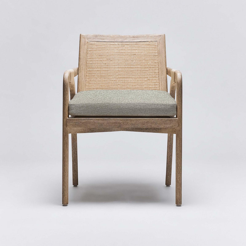 Delray Upholstered Arm Chair, White Ceruse, Moss Tweed