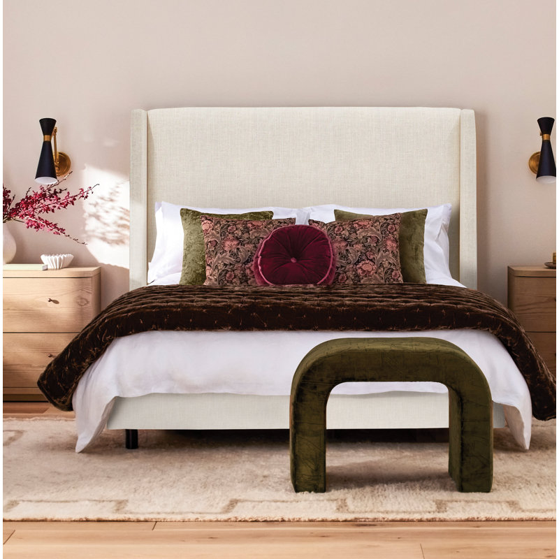 Hanson Upholstered Wingback Bed, Classic Talc Linen, Full/Double
