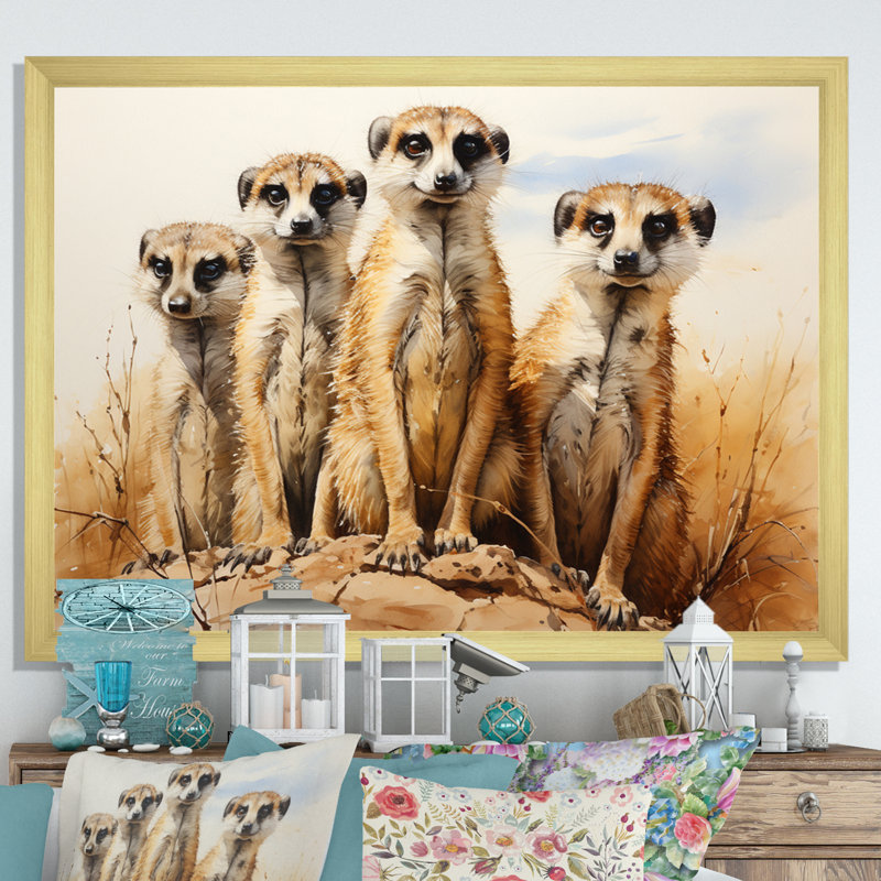 Impression sur toile, "Afrique suricate", Encadrement doré, H 16 po x l 32 po x P 1 po