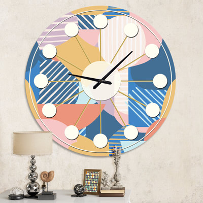 Modern geometric shapes pattern - Mid-Century Modern wall clock