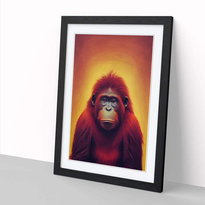 Orangutan Sunset Painting - Picture Frame Print, 64cm H x 46cm W x 2cm D, Walnut