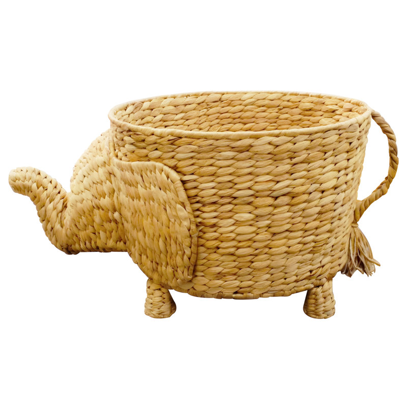 Handwoven Elephant Basket – Natural Animal-shaped Storage Bin With Trunk & Tail Accents