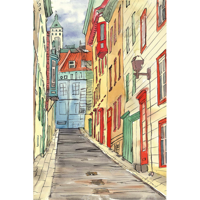 Lane in le petit champlain - Blue Building Canvas Art