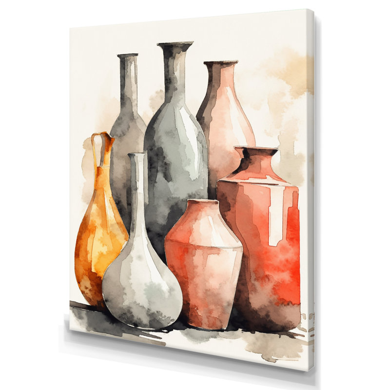 "Arlogh" orange et gris, poterie artistique sur toile Boho, H 20 po x l 12 po x P 1 po