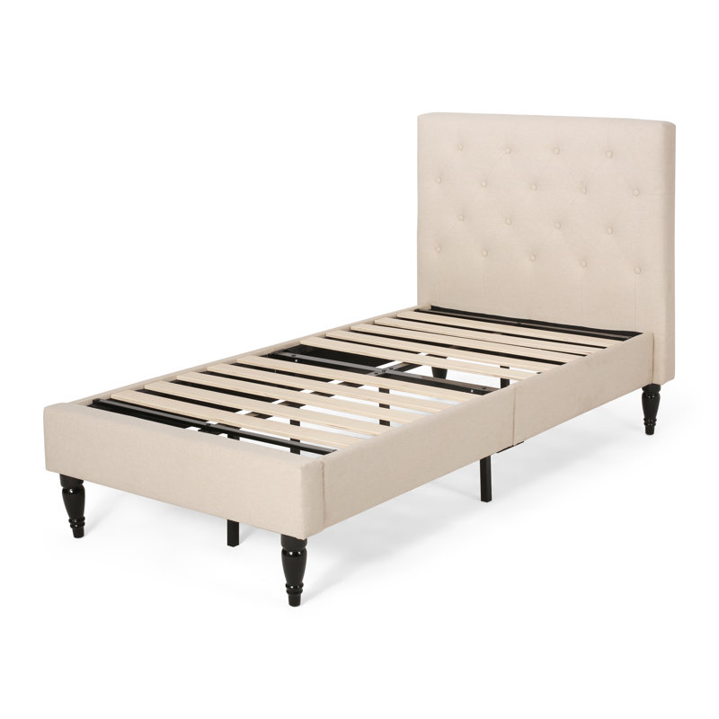 Lit plateforme tapissier Cholet, Beige, Twin