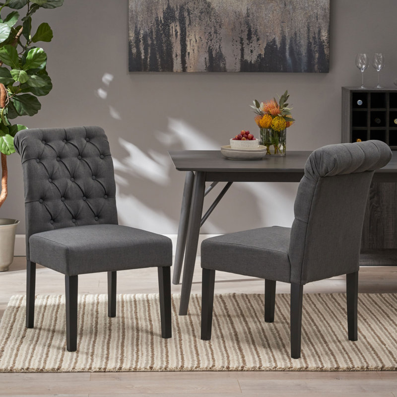 Ensemble de 2 chaises roulantes Broxton touffeté à manger KD MP2, Gris