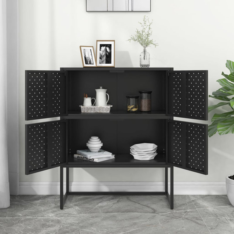 Delani Storage Cabinet Sideboard Cabinet for Entryway Bedroom Office Steel, Black