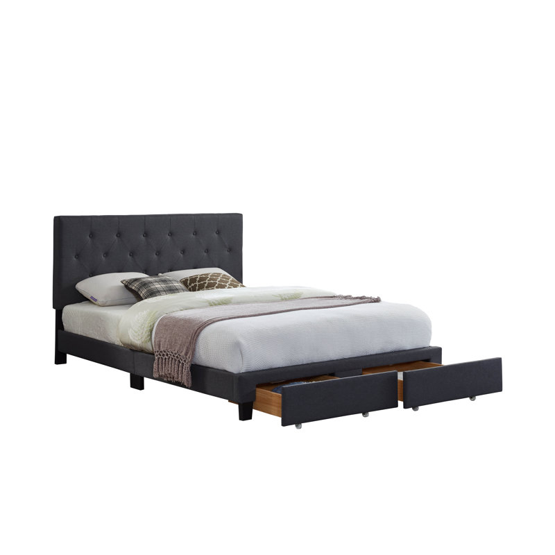 Lit plateforme tapissier avec tête de lit réglable Meadie, Très grand, Gris anthracite