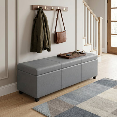 Avalon 54"W Upholstered Vegan Leather Contemporary Rectangular Lift-Top Storage Ottoman Bench with Hidden Storage