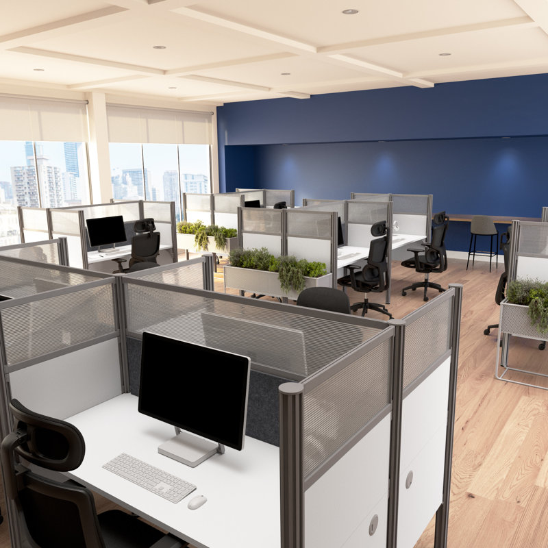 Pro-Biz Rectangle 1 Person Cubicle, White/Gray