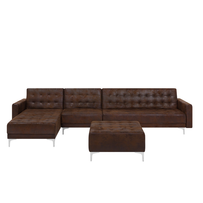 Finnegan 5 Seater Faux Leather Sofa Bed, Brown, Left Hand Facing