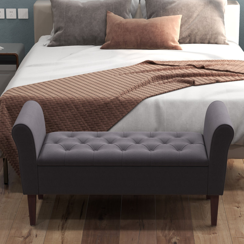 Banc de rangement en polyester touffeté, Gris, H 23,6 po x l 48 po x P 18,9 po