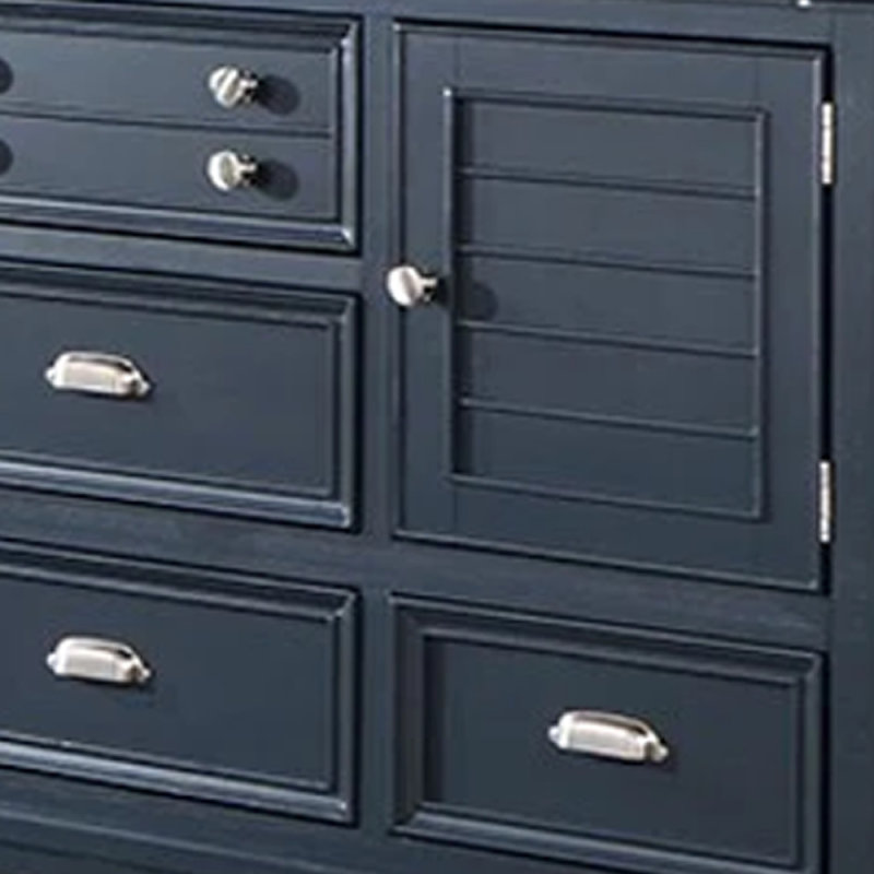 Zeny Wide Dresser, 5 Drawers, 2 Door Cabinets, Slate Blue Solid Wood