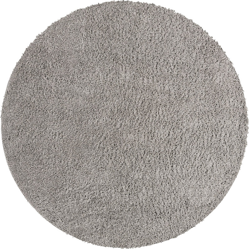 Tapis à poils longs Ashmita couleur pierre, Rond 8 pi 2 po