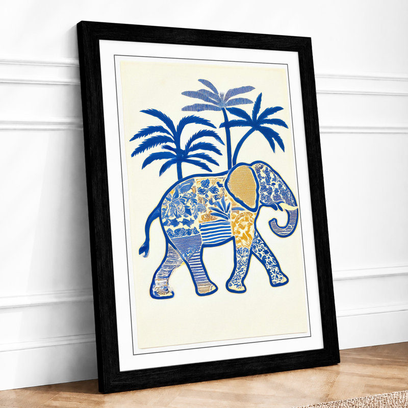 Elephant with Palms Boho 1 Piece Single Picture Frame Wall Art, A4 - 29.7 x 21.0 cm, Black