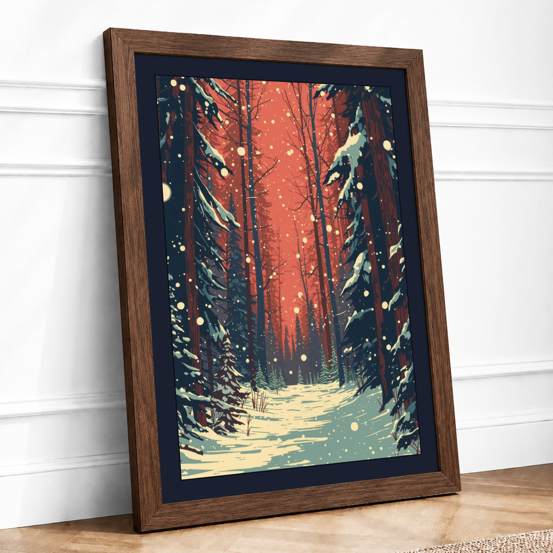 Snow Path in Winter Forest Scandinavian - Framed Print