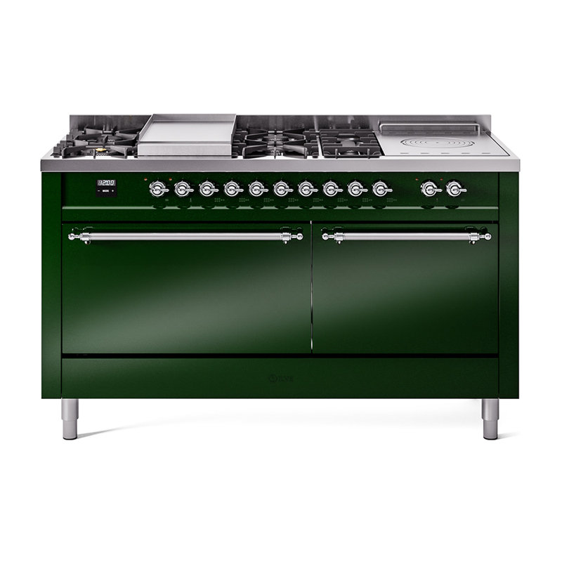 ILVE Nostalgie II, cuisinière à double combustible de 60 po, 7 brûleurs, plaque chauffante, surface de cuisson française