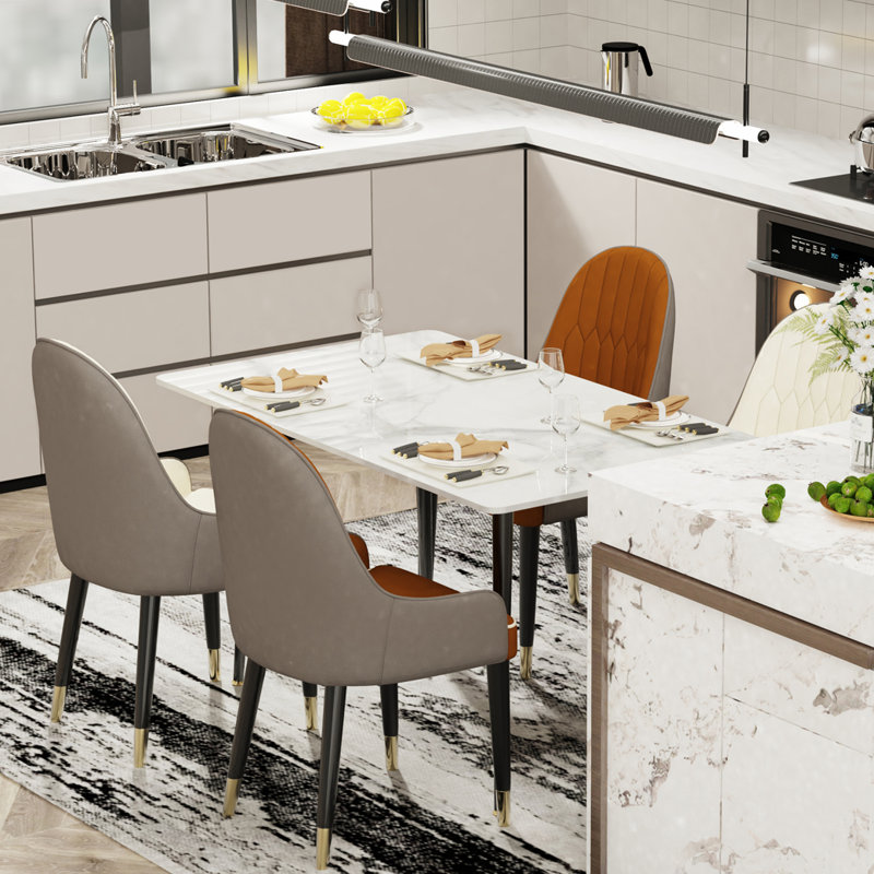Funke Stone Top Metal Base Dining Table, Snow White