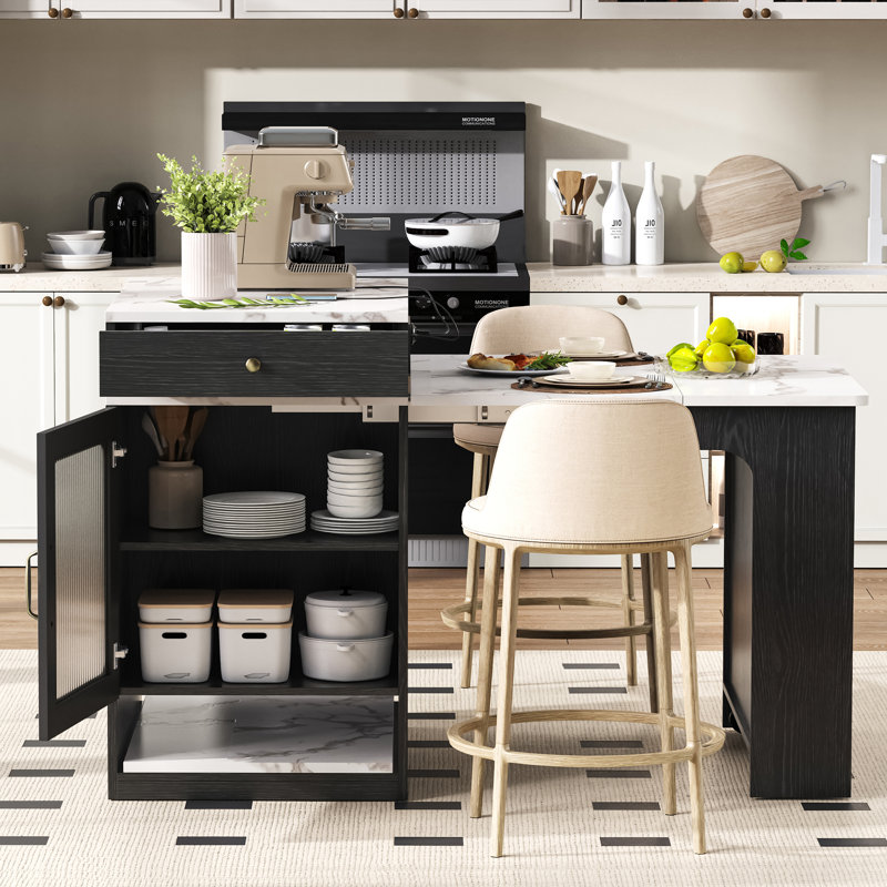 71 cm W Kitchen Island with, Black