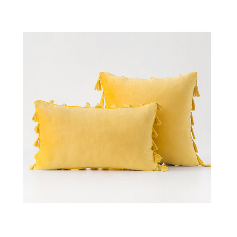Coussin en velours, Jaune, Polyester, H 14 po x l 20 po