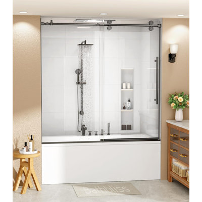 60"W X 60" H Sliding Frameless Tub Door With 5/16"(8mm) Clear Tempered Glass
